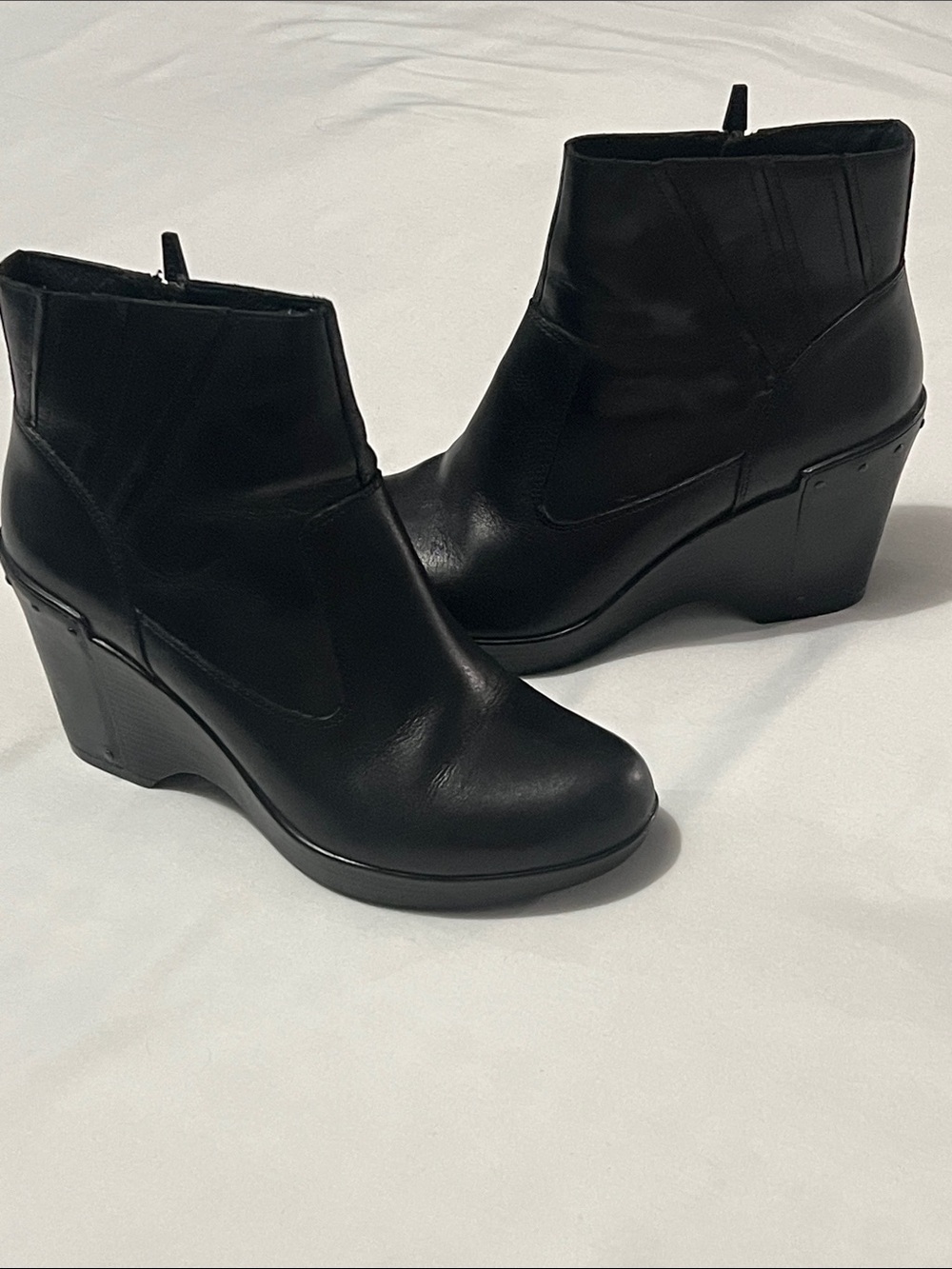 Dansko “Faith” Black Leather Wedge Ankle Boots